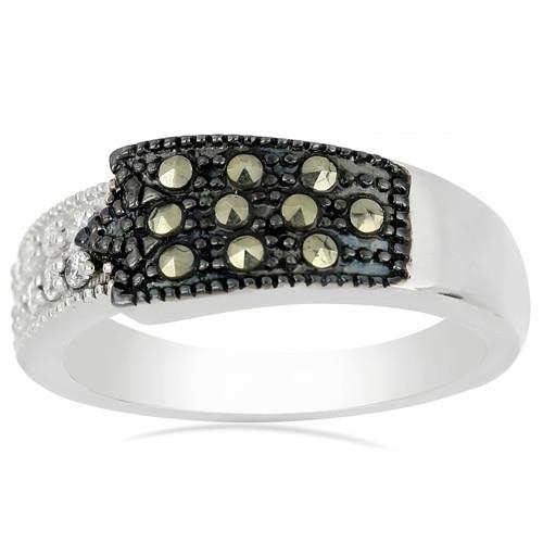 0.21 CT AUSTRIAN MARCASITE STERLING SILVER RINGS WITH WHITE TOPAZ #VR031791